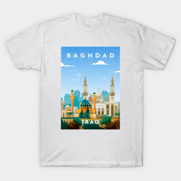 Baghdad, Iraq - Retro travel minimalist poster T-Shirt by GreekTavern